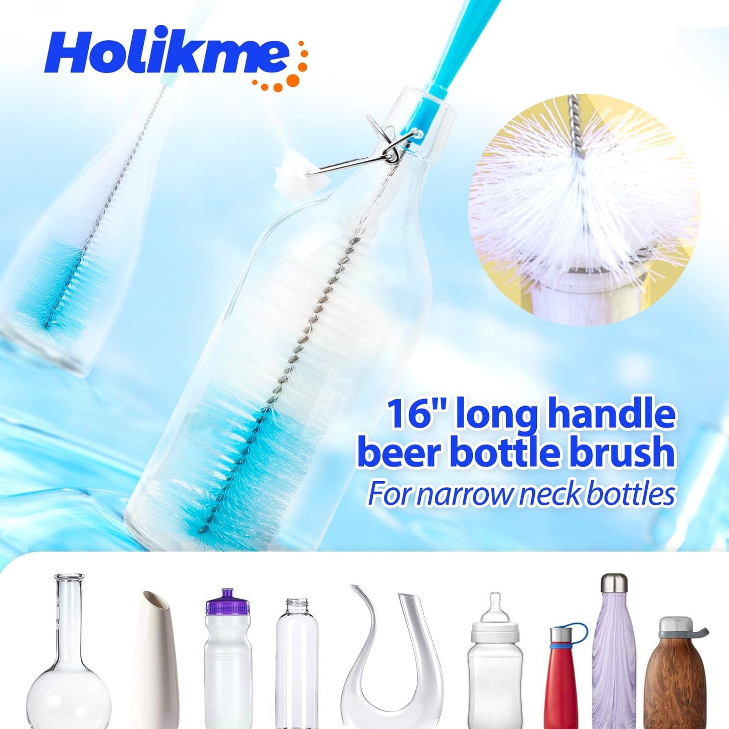 Holikme Bottle Brush Tube Cleaning Lab Set with Long Handle,White