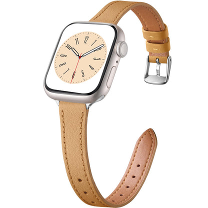 Charlam Slim Leather Band Compatible with Apple Watch Bands for Women 40mm 38mm 41mm 42mm 44mm 45mm 46mm, Top Grain Genuine Leather Strap Thin Wristband for iWatch Series 11 10 SE 9 8 7 6 5 4 3 2 1