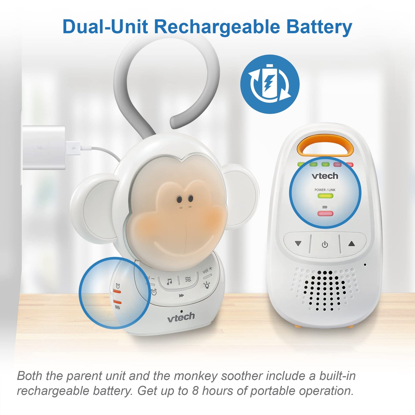 VTech Audio Baby Monitor — No Static DECT 6.0, No WiFi, Hack-Proof | 8Hr Battery, Belt Clip, 1000ft Range, 5-Level Sound Indicator | DM111