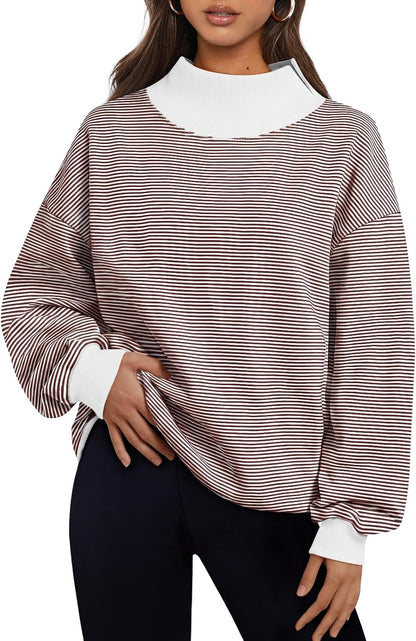 Trendy Queen Womens Mock Neck Sweatshirts Oversized Pullover Fall Outfits