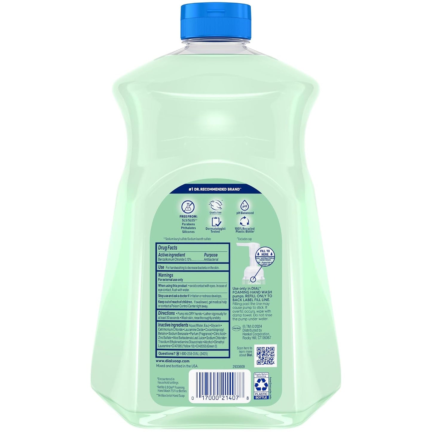 Dial Antibacterial Defense Foaming Hand Soap Refill, Spring Water, 52 Fl Oz