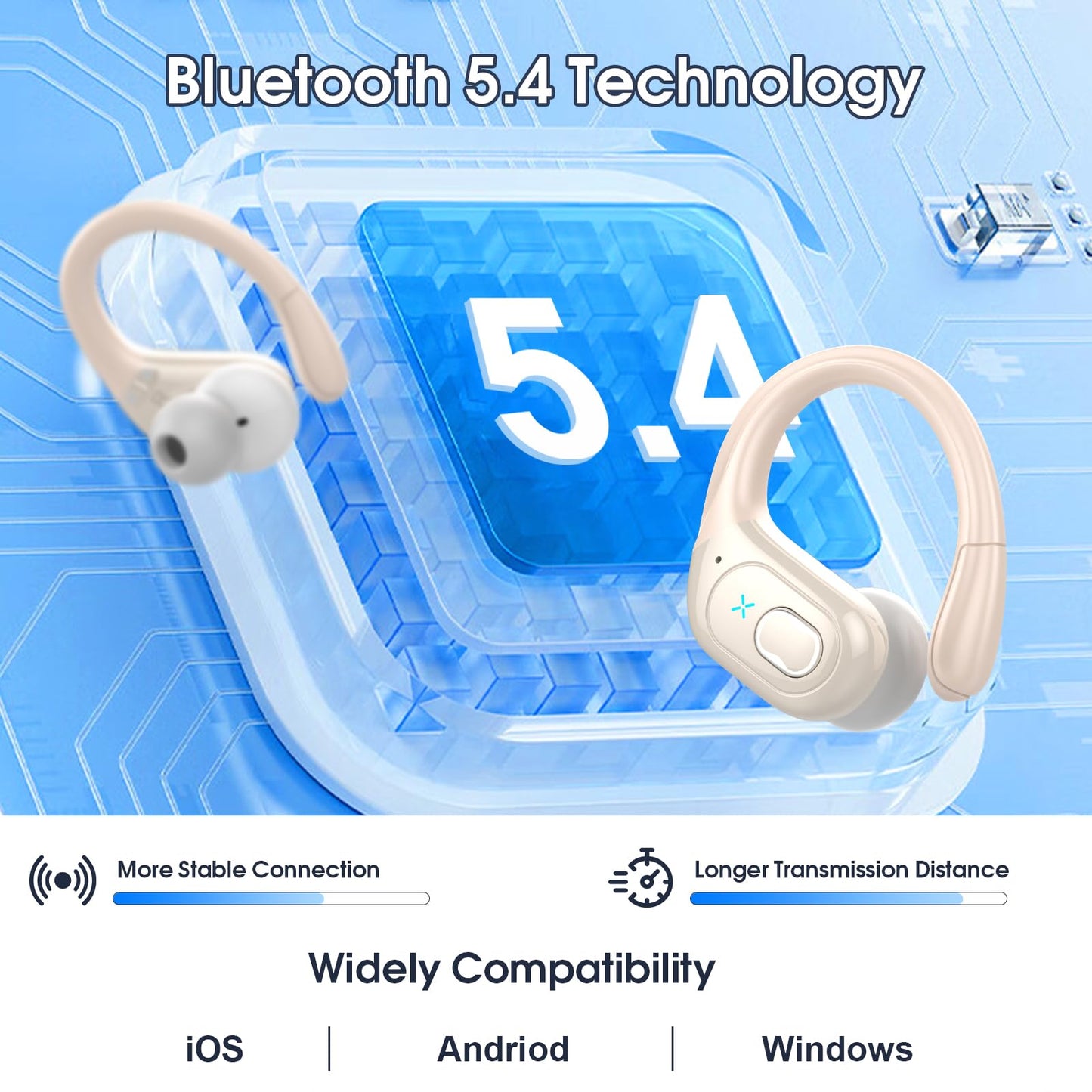 Wireless Earbuds 75H Bluetooth 5.4 Sport Headphones with Earhooks, Black
