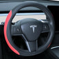 Uxcer Nappa Leather Steering Wheel Cover Compatible with Tesla Model 3/Y 2016-2025 2026 Juniper/Highland, Non-Slip Breathable Tesla Model 3/Y Steering Wheel Protector, White