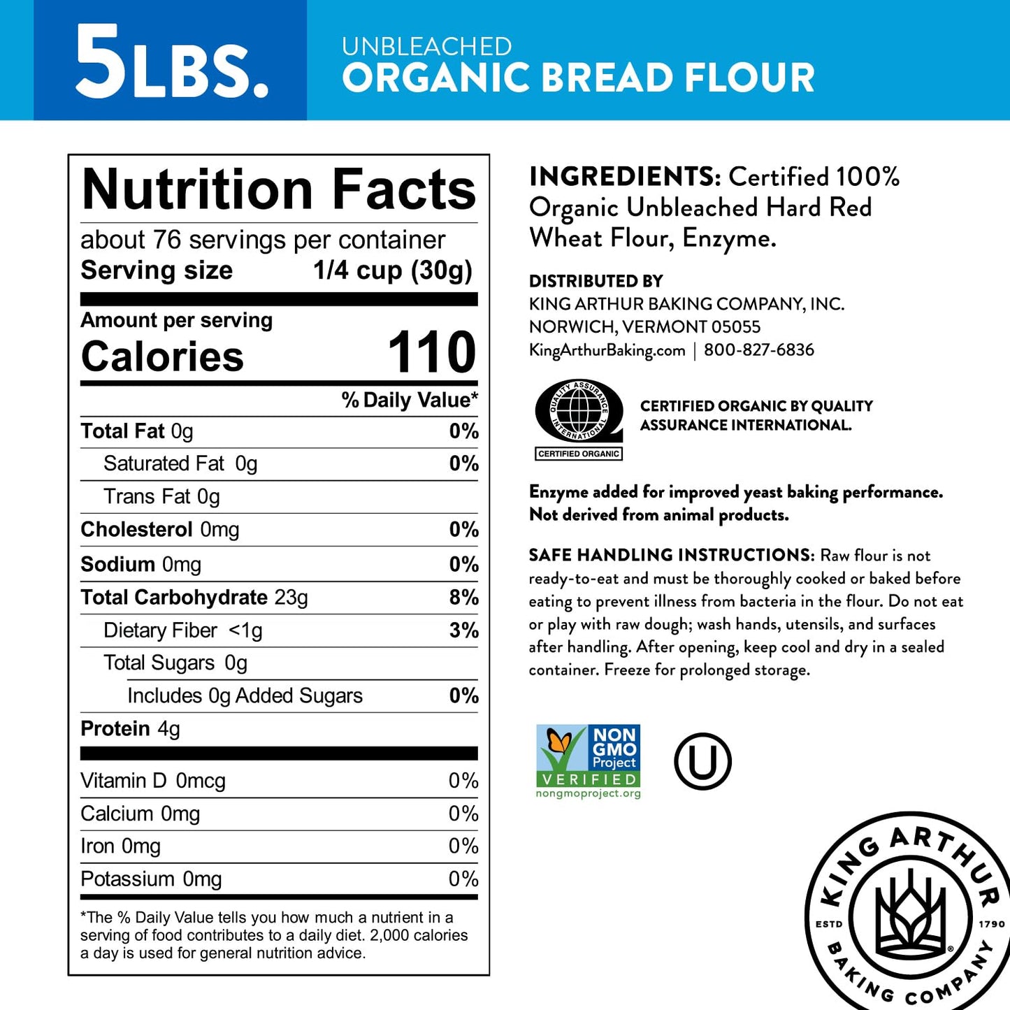 King Arthur 100% Organic Bread Flour, Unbleached, 5 lb (Pack of 1) - Non-GMO Project Verified, No Preservatives