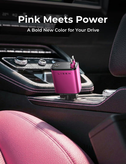 LISEN Retractable Car Charger, 84W Car Charger USB C Fast Charge, 4 in 1