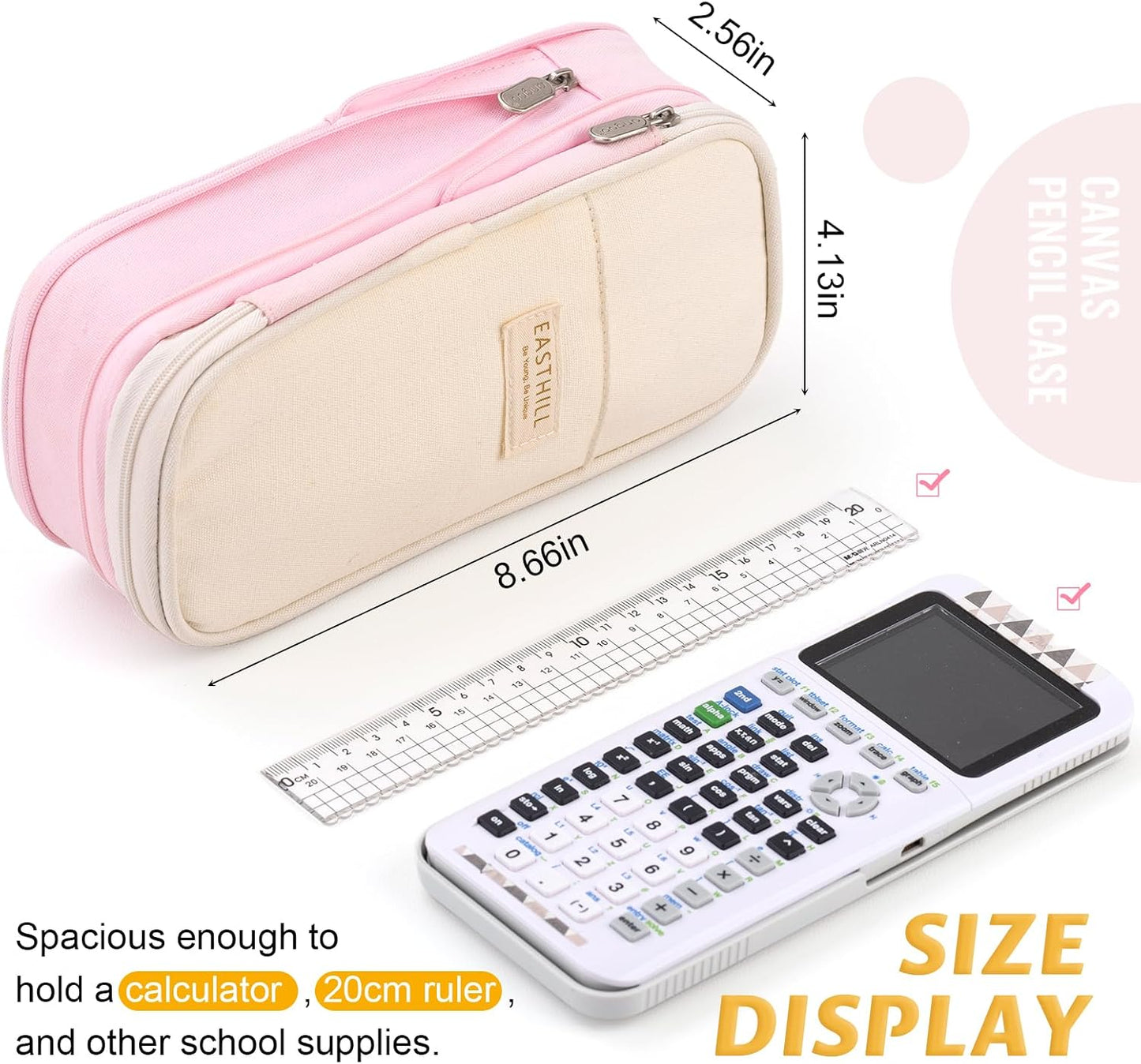 EASTHILL Big Capacity Pencil Pen Case Office College School Large Storage High Capacity Bag Pouch Holder Box Organizer Blue (Pink)