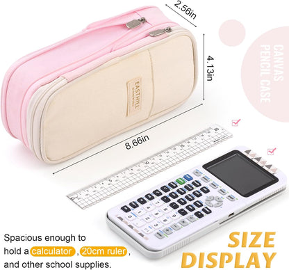 EASTHILL Big Capacity Pencil Pen Case Office College School Large Storage High Capacity Bag Pouch Holder Box Organizer Blue (Pink)