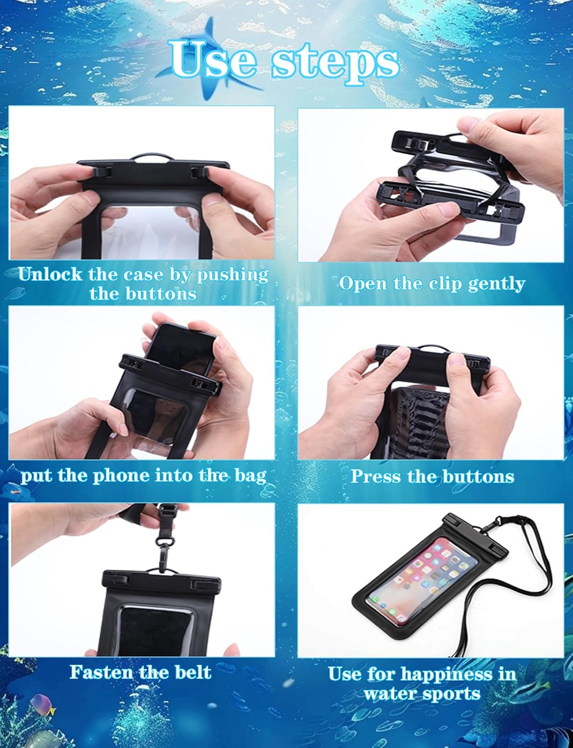 Waterproof Phone Pouch,2 Pack Black White Phone Waterproof Case,Cell Phone Dry Bag,Protection Level: IP68,Beach Cruise for Apple iPhone,Samsung,and More,Lanyard Included,(Fits Up to 8.3”),Black,White