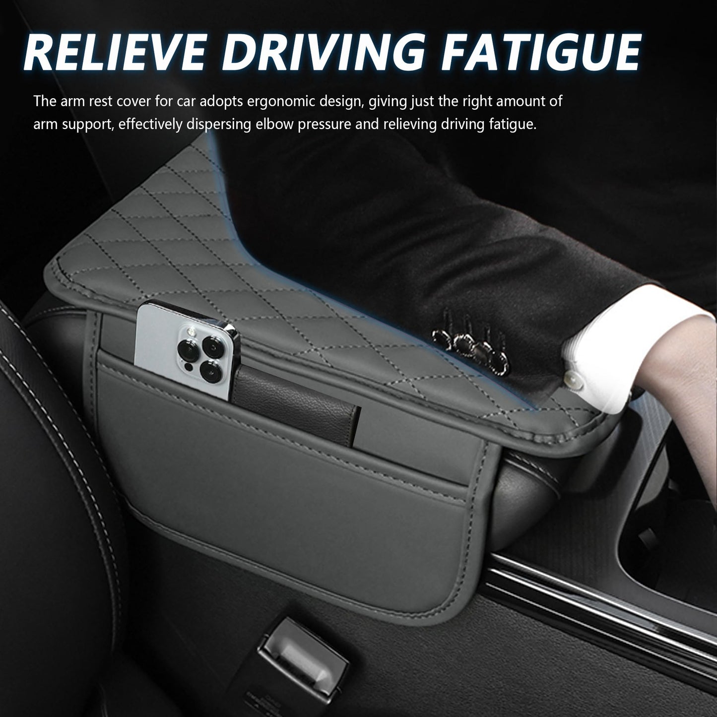 Stacool Upgraded Car Center Console Cover,Microfiber Leather Car Armrest Cover Cushion with 2 Storage Bags,Universal Car Armrest Storage Box (Black)