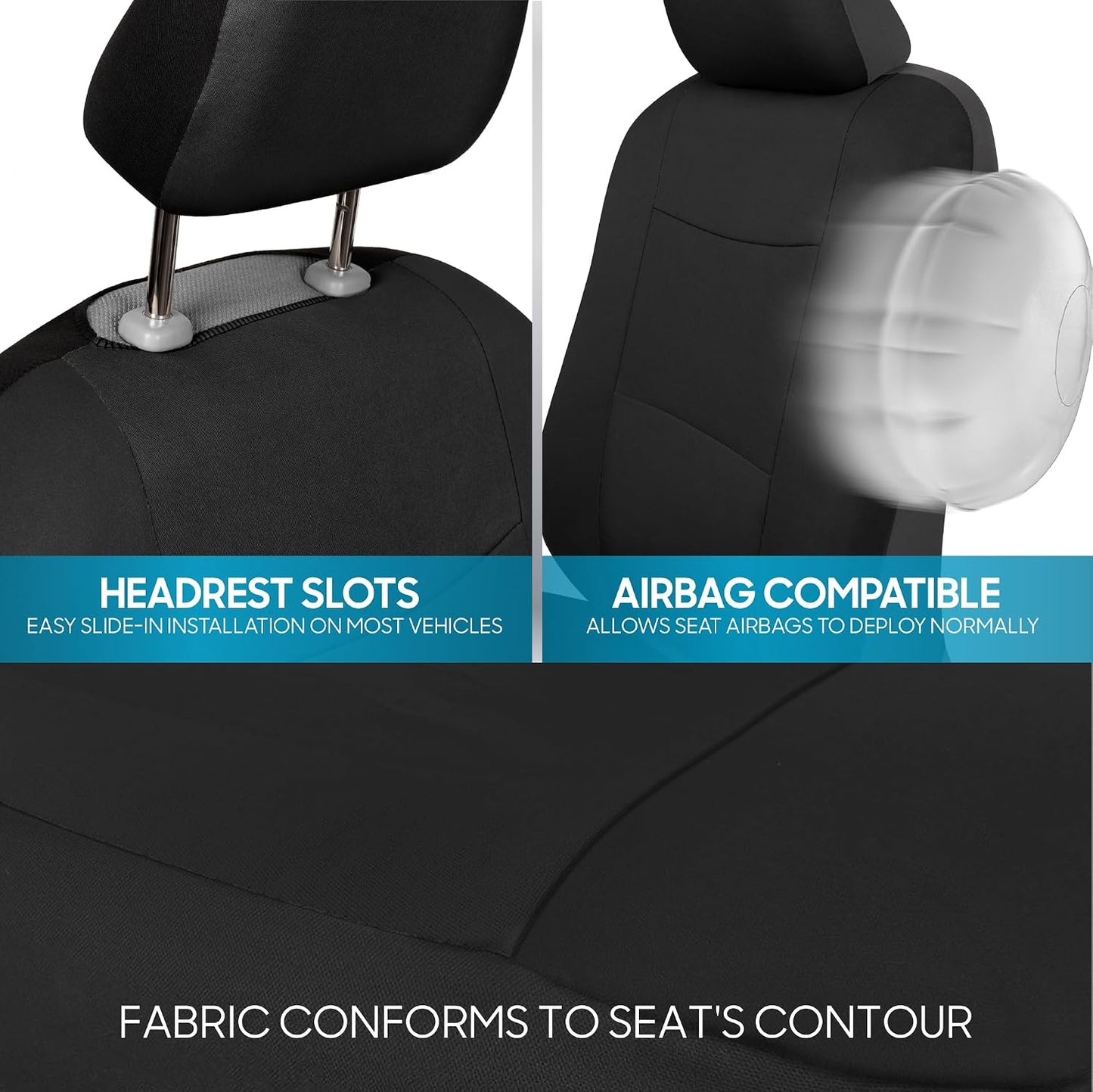 BDK PolyPro Car Seat Covers Full Set in Solid Black, Front and Rear Split Bench Seat Covers for Cars, Easy to Install Car Seats Cover Set and Accessories for Auto Trucks Van SUV - Solid Black