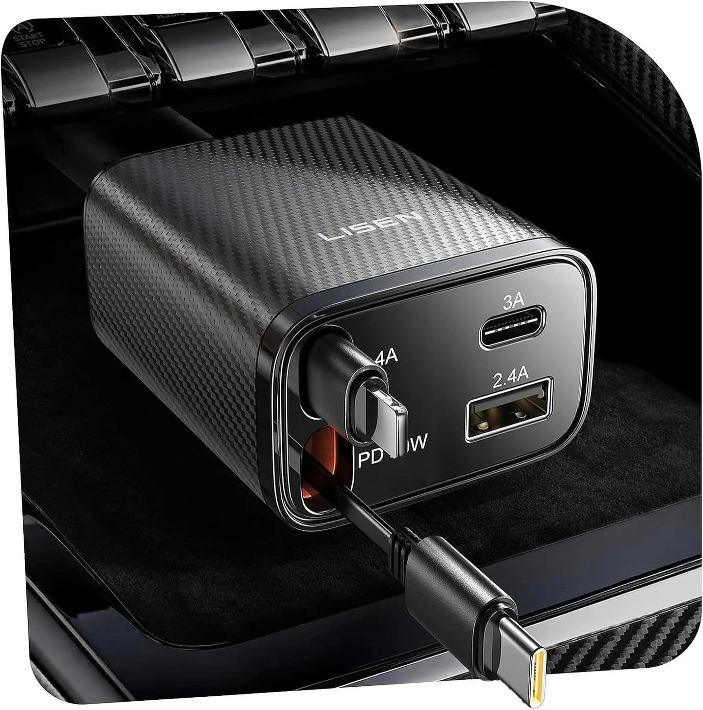 LISEN Retractable Car Charger, 84W Car Charger USB C Fast Charge, 4 in 1