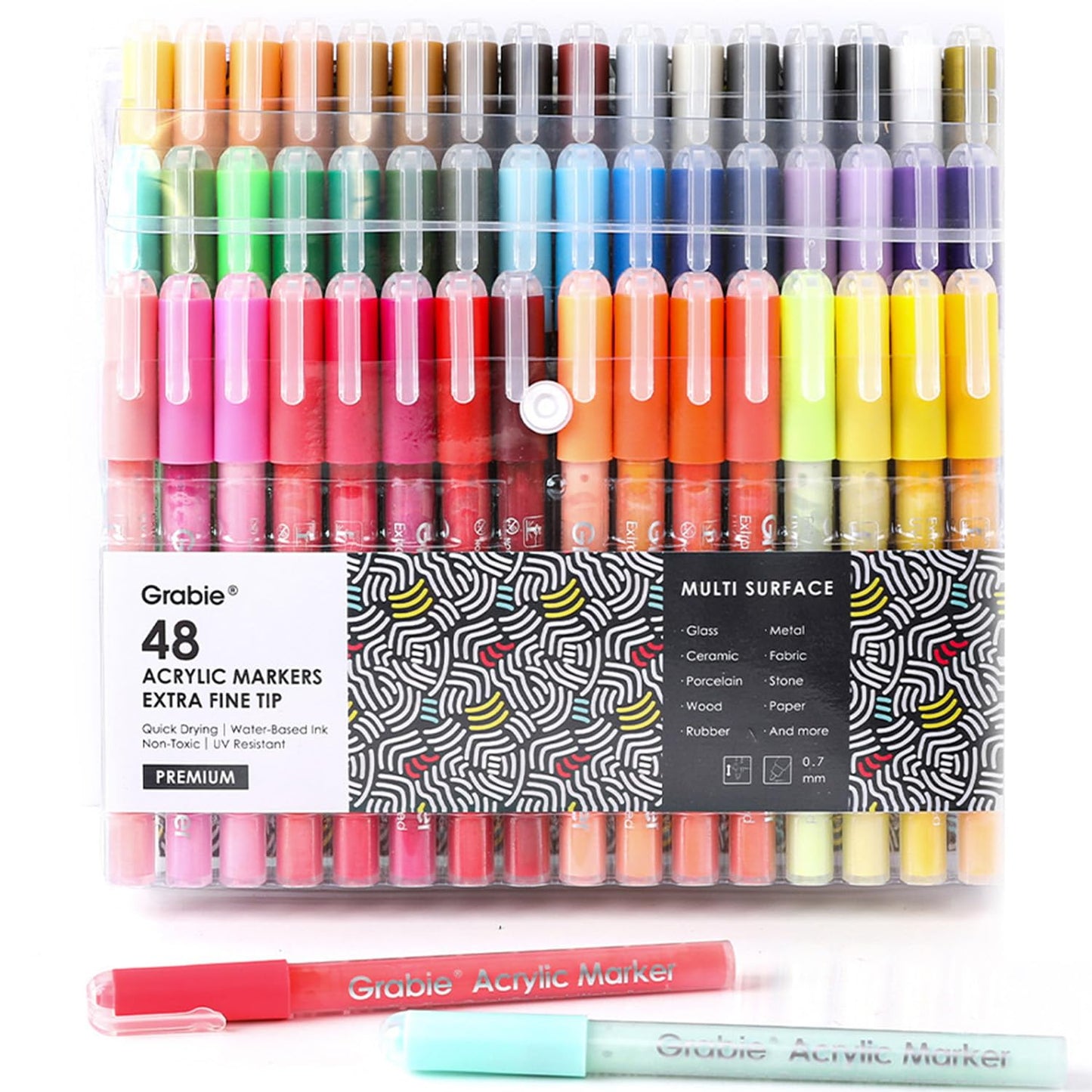 Grabie 6 White Acrylic Paint Markers, 0.7 mm Extra Fine Tip