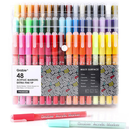 Grabie 6 White Acrylic Paint Markers, 0.7 mm Extra Fine Tip