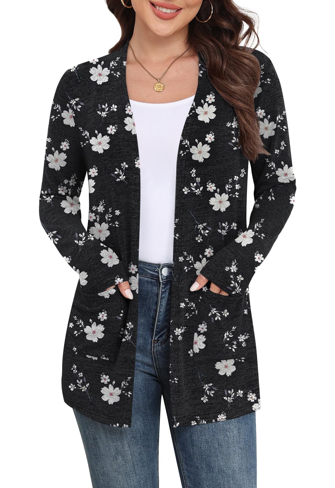 Yincro Women Lightweight Cardigan Long Sleeve Open Front with Pockets S-3XL