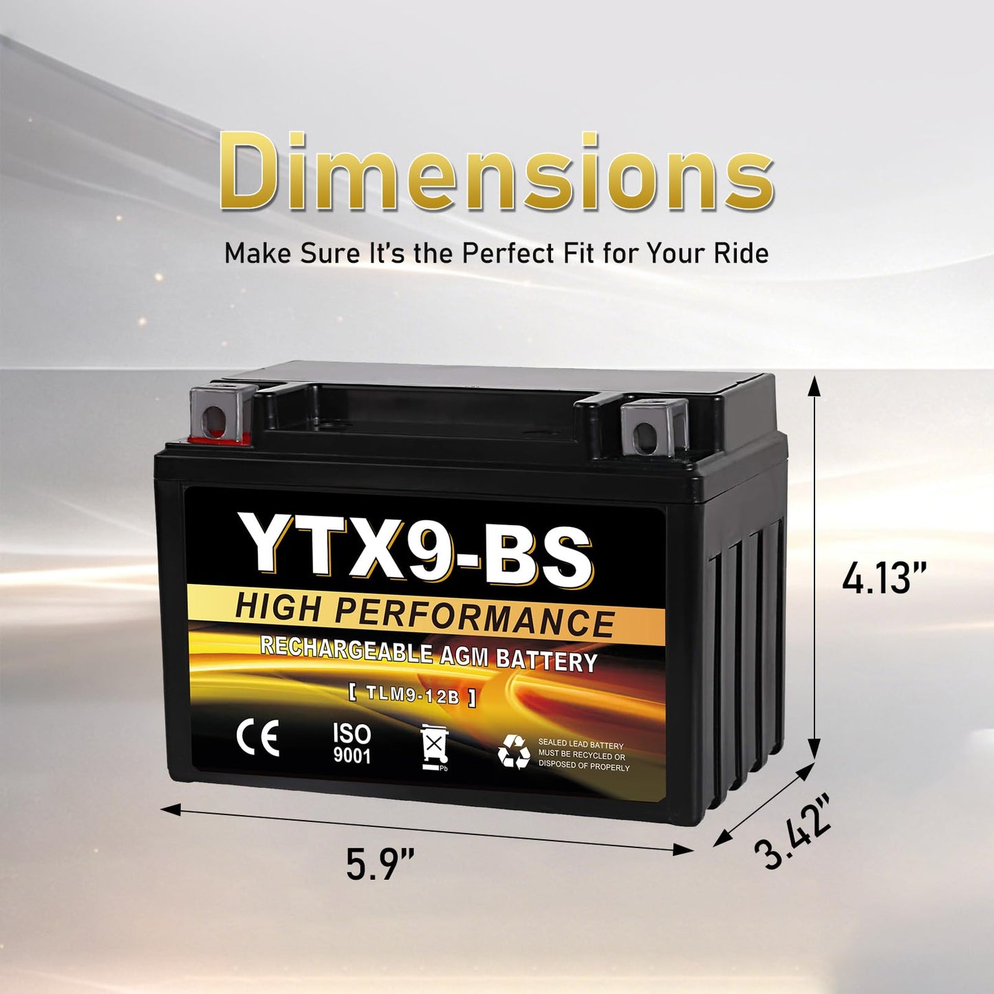 YTX14AH-BS 12V 12Ah Motorcycle Battery, 220CCA Rechargeable Maintenance Free Sealed AGM Battery, Powersport Replacement for ATV, UTV, Scooter