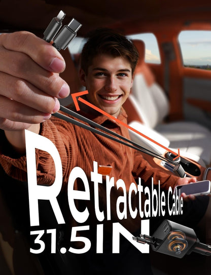 LISEN Retractable Car Charger, 84W Car Charger USB C Fast Charge, 4 in 1