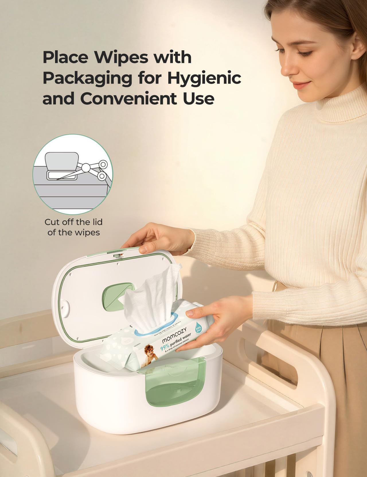 Momcozy Baby Wipe Warmer, Innovative Spring Design,Large Capacity Dispenser