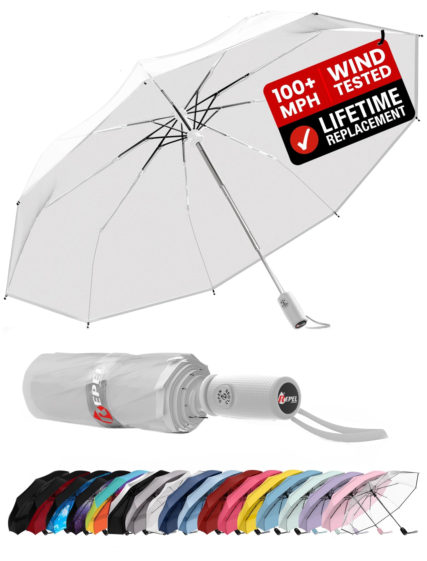Windproof Travel Umbrella - Compact & Withstands Winds up to 100MPH, Strongest Premium Auto Folding Umbrella for Rain and Sun - Durable, Light & Portable for Women & Men, Fits Backpack & Cars