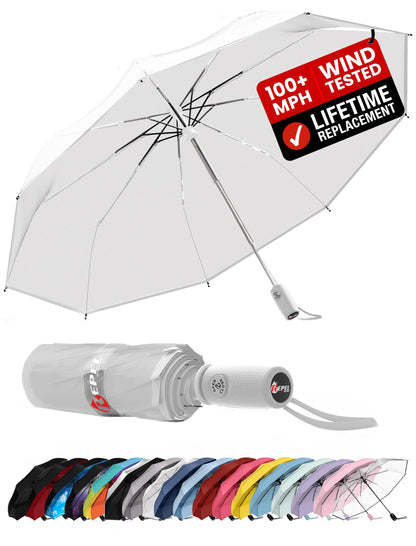 Windproof Travel Umbrella - Compact & Withstands Winds up to 100MPH, Strongest Premium Auto Folding Umbrella for Rain and Sun - Durable, Light & Portable for Women & Men, Fits Backpack & Cars