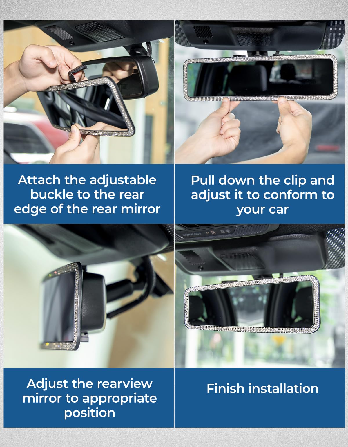 JOYTUTUS Rear View Mirror, Universal 12 Inch Panoramic Convex Rearview Interior Clip-on Wide Angle Mirror to Reduce Blind Spot Effectively for Car SUV Trucks - Blue