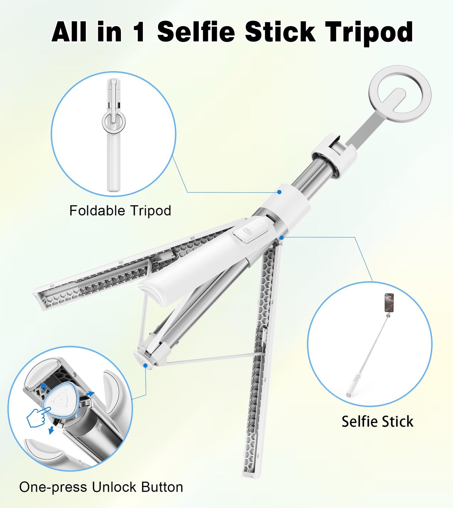 TONEOF 68" Magnetic Aluminum Phone Tripod Selfie Stick for iPhone & Android