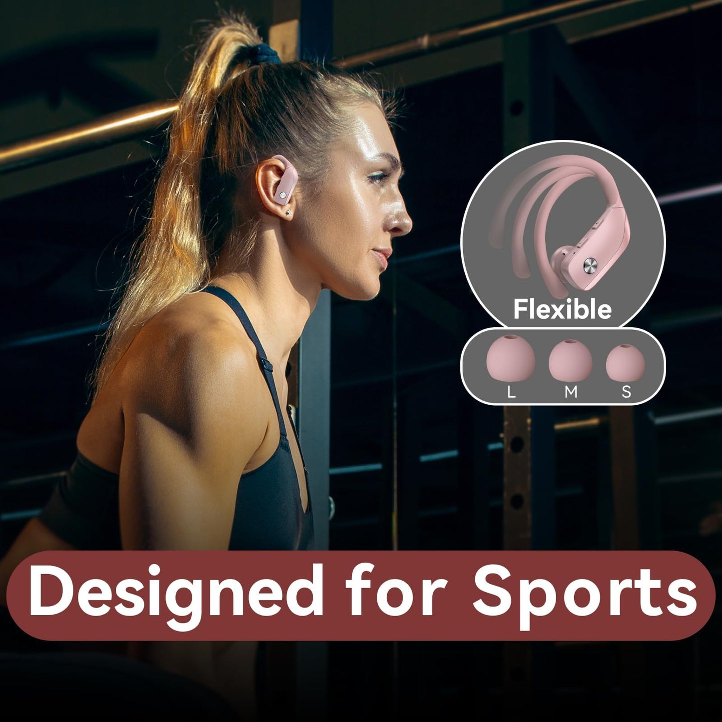 bmani Ear Buds Wireless Earbuds Bluetooth Headphones with 80H Playtime LED Display Case, Over-Ear Hook with Mic, Stereo Sound, Easy Button Controls, Sports Earphones for Running Workout Gym Black