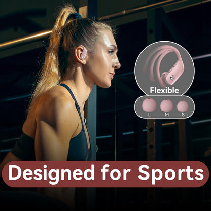 bmani Ear Buds Wireless Earbuds Bluetooth Headphones with 80H Playtime LED Display Case, Over-Ear Hook with Mic, Stereo Sound, Easy Button Controls, Sports Earphones for Running Workout Gym Black