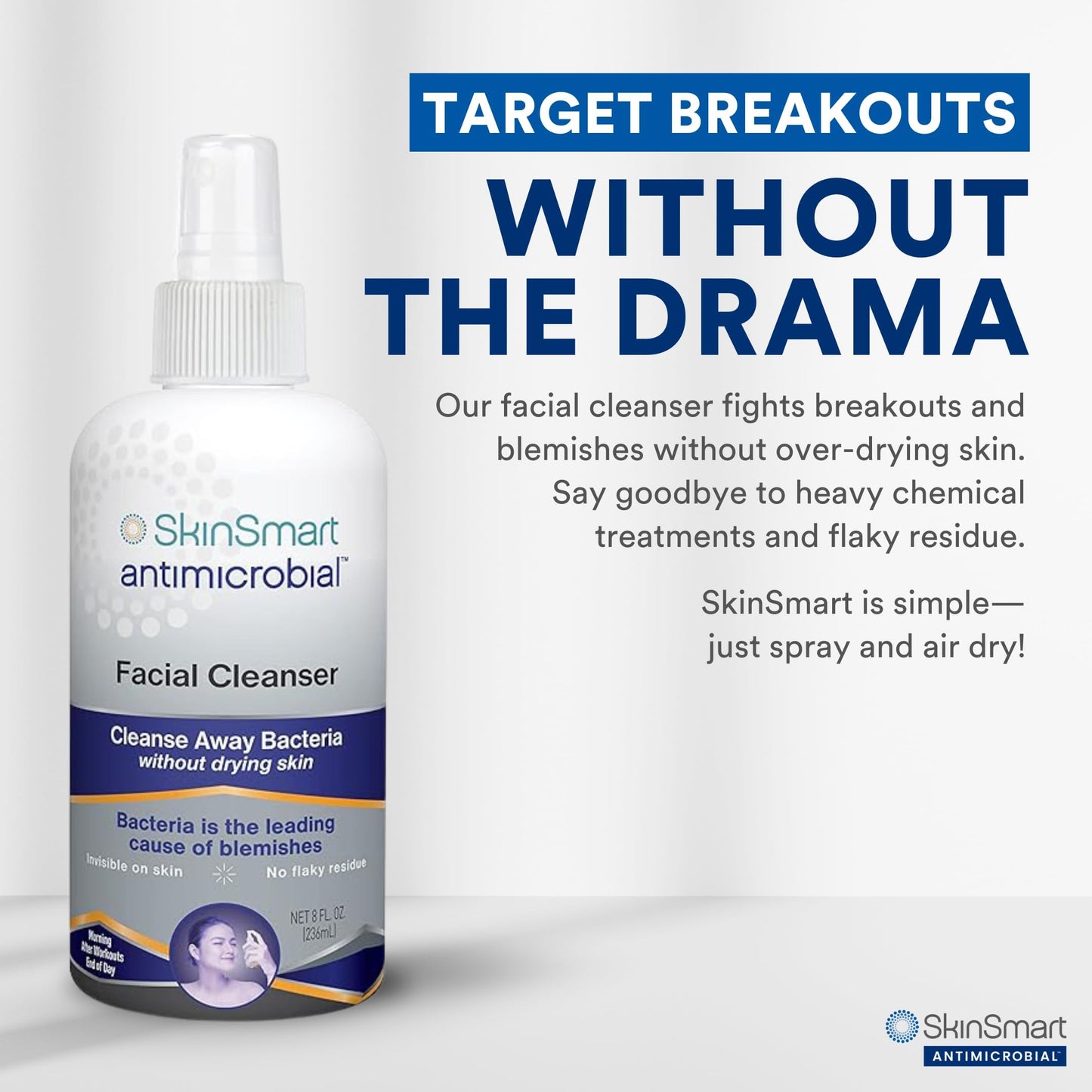 SkinSmart Antimicrobial Facial Cleanser for Breakouts and Blemishes, 8 oz