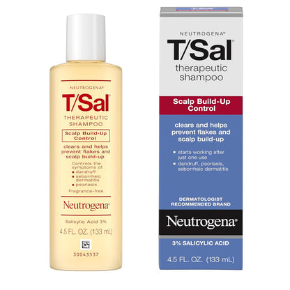 Neutrogena T/Sal Therapeutic Dandruff Shampoo, Scalp Build-Up Control, 3% Salicylic Acid,Psoriasis Treatment, Seborrheic Dermatitis Shampoo, Clears Flakes, Fragrance Free, 4.5 fl oz | Scalp Build-up Shampoo, 3% Salicylic Acid, Scalp Psoriasis Treatment, S