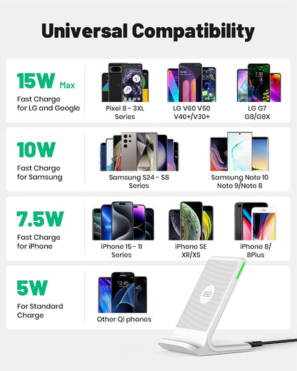 INIU Wireless Charger Station, 15W Fast Wireless Charging Stand for Official and Home Compatible with iPhone 17 16 15 14 13 12 Pro XS Samsung Galaxy S23 S22 S21 Note 20 Google etc