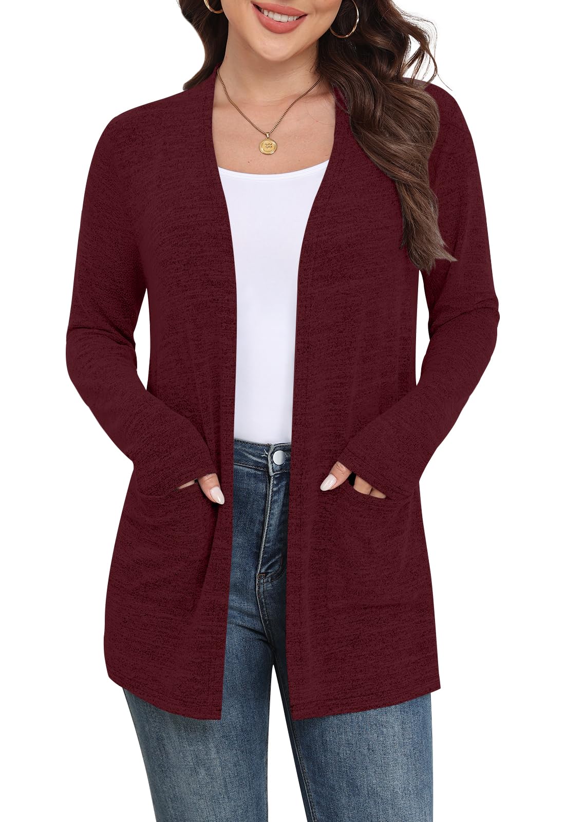 Yincro Women Lightweight Cardigan Long Sleeve Open Front with Pockets S-3XL