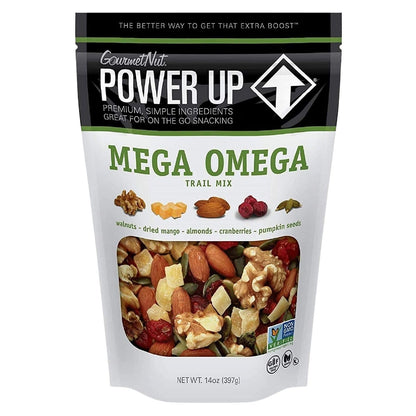 Power Up Trail Mix, Mega Omega Trail Mix, Non-GMO, Vegan, Gluten Free, No Artificial Ingredients, Gourmet Nut, 14 Ounce Bag