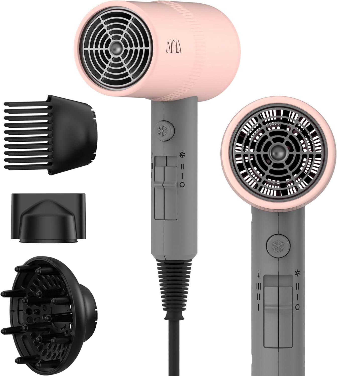AINA Diffuser Hair Dryer Full-Featured Blow Dryer 110V/1600W(Ash Grey)