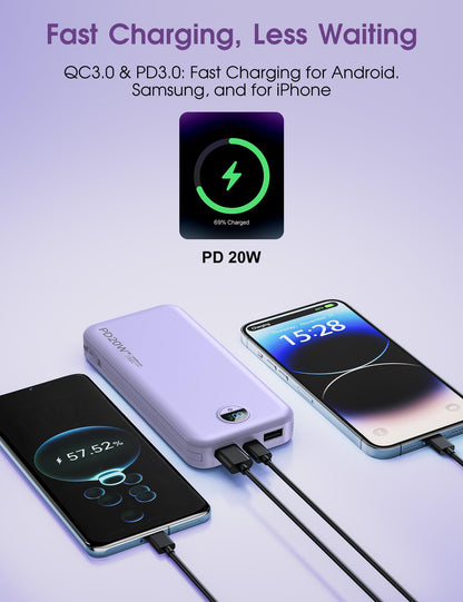 citicr Portable Charger 10000mAh PD20W w/Built-in Cables & Wall Plug White
