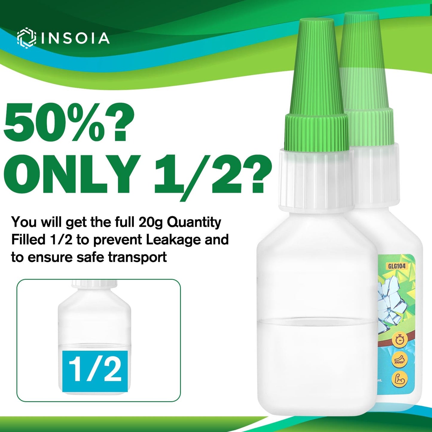 INSOIA Super Medium CA Glue, 20g, Strong Bond, with Precision Tips