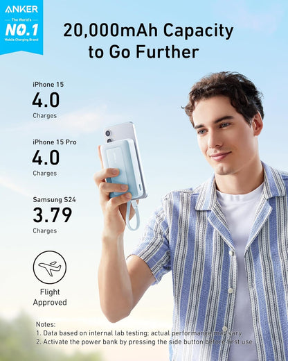 Anker Zolo Power Bank,20,000mAh 30W Portable Charger with Built-in USB-C