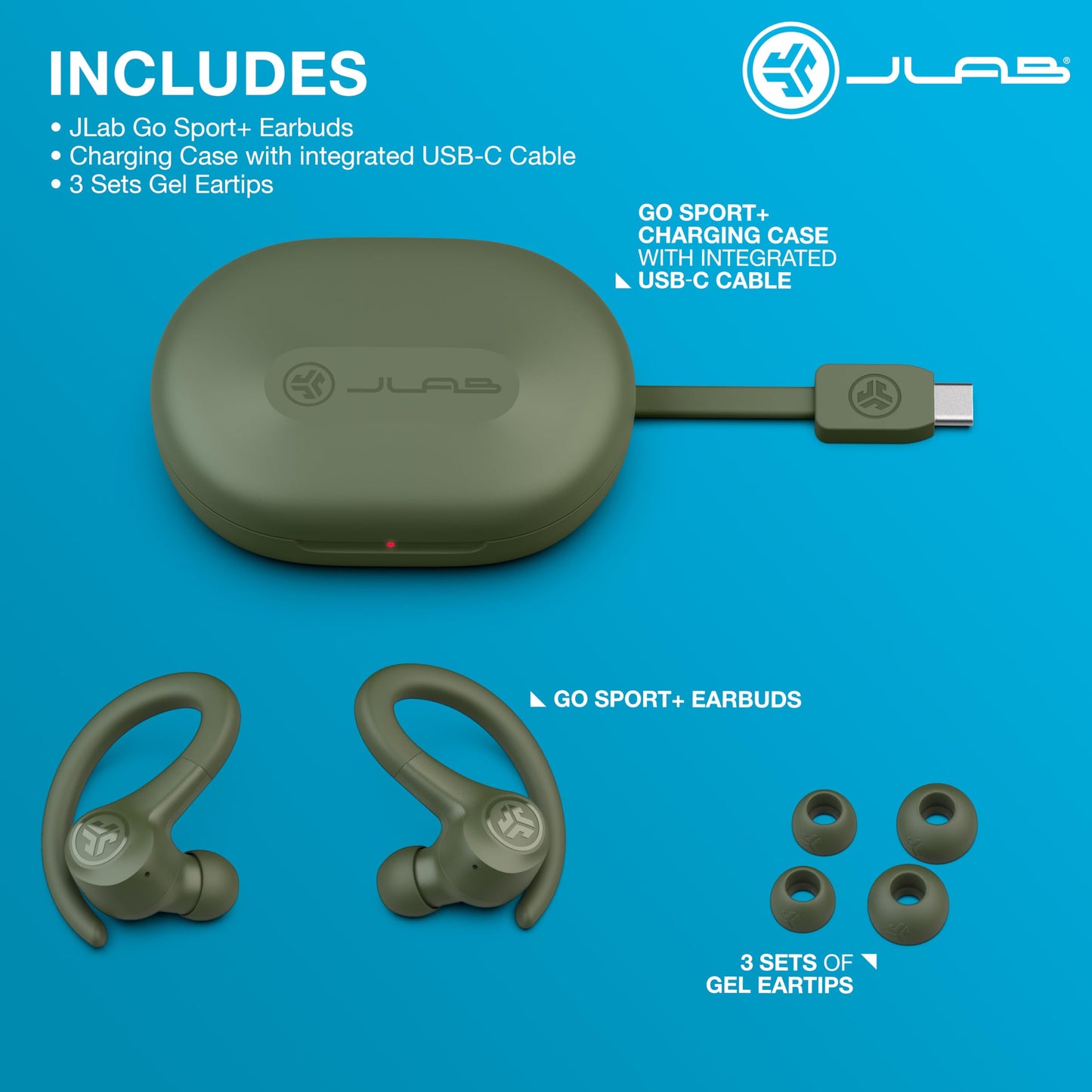 JLab, Go Sport+, True Wireless Workout Earbuds, Bluetooth Sport Earbuds, Clear Calling, Graphite