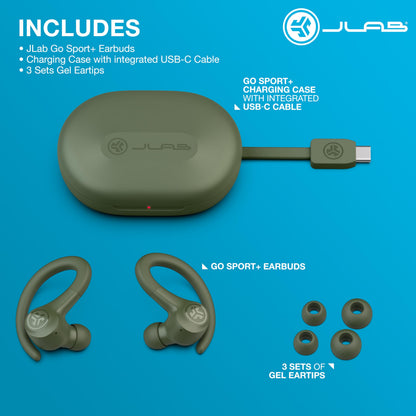JLab, Go Sport+, True Wireless Workout Earbuds, Bluetooth Sport Earbuds, Clear Calling, Graphite