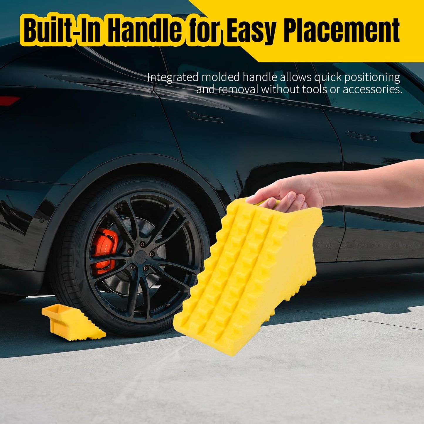 MaxxHaul Solid Rubber Wheel Chock 2-Pack | 8" x 4" x 6" Heavy-Duty Tire Stop | Non-Slip Traction Pads | Built-in Handle | All-Weather Vehicle Safety Block | Black | (70472)