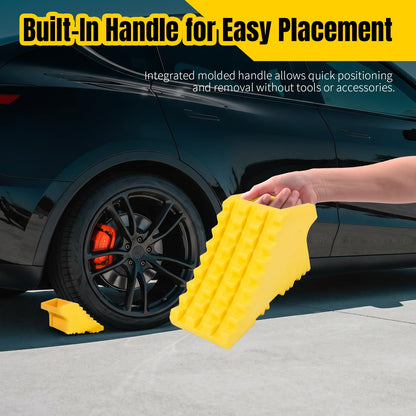 MaxxHaul Solid Rubber Wheel Chock 2-Pack | 8" x 4" x 6" Heavy-Duty Tire Stop | Non-Slip Traction Pads | Built-in Handle | All-Weather Vehicle Safety Block | Black | (70472)