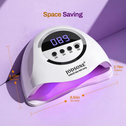 JODSONE U V LED Nail Lamp with Base Coat Top Coat Set, Nail Dryer for Gel Polish for Nails with Automatic Sensor & 4 Timers