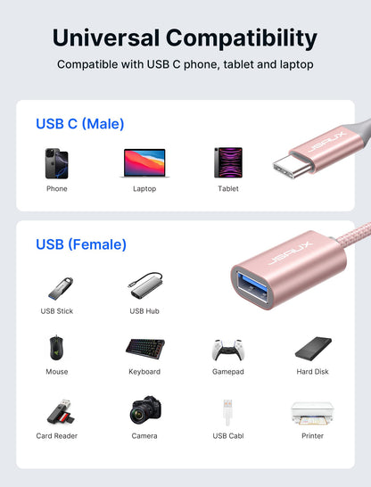 JSAUX USB C to USB 3.0 Adapter [2 Pack], USB C Male to USB Female OTG Cable Adapter Compatible with MacBook Pro/Air, iPhone 17 Pro Max/iPhone Air/16e/16/15 Series, Samsung Galaxy S25/S24/S23-Black