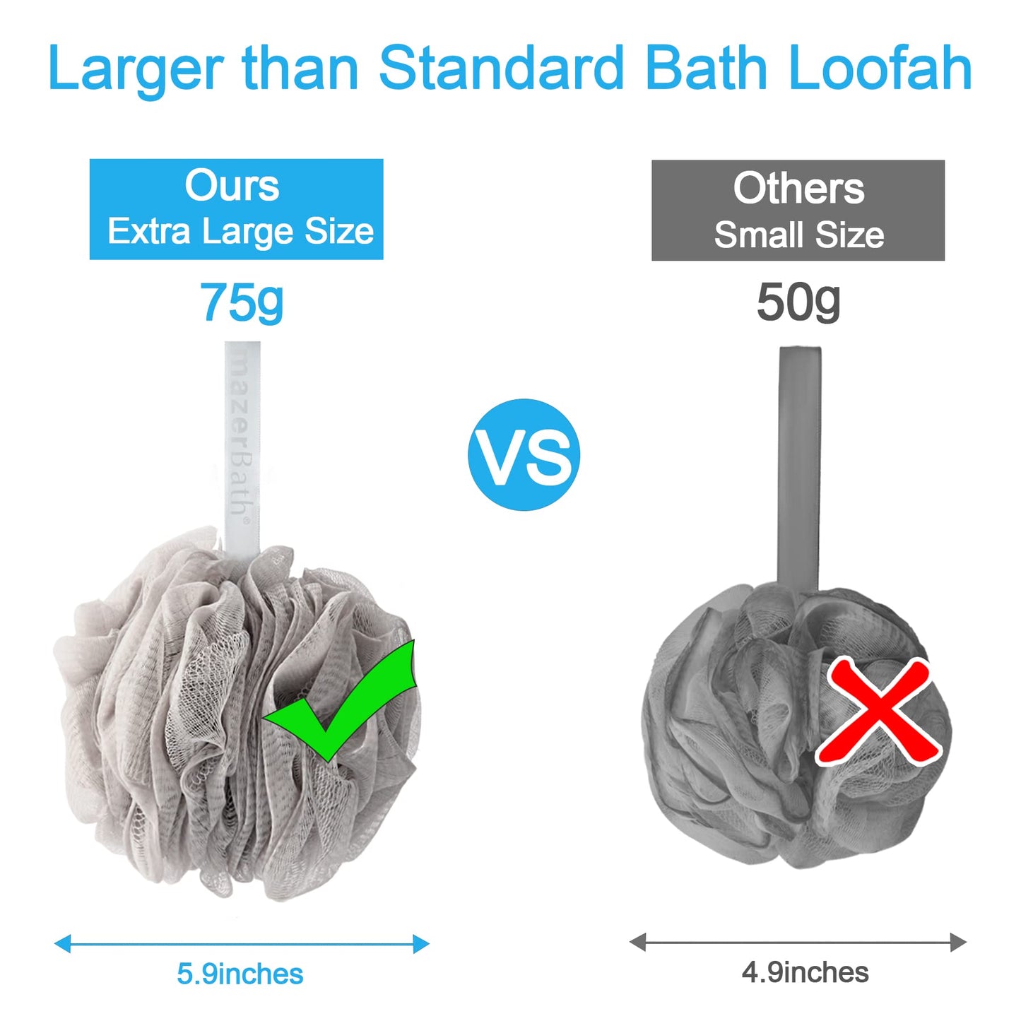 AmazerBath Loofah Sponge 75g/Piece, Loofah for Men Body Scrubber - Bath Sponge Loofa Set of 4 Black (Large)