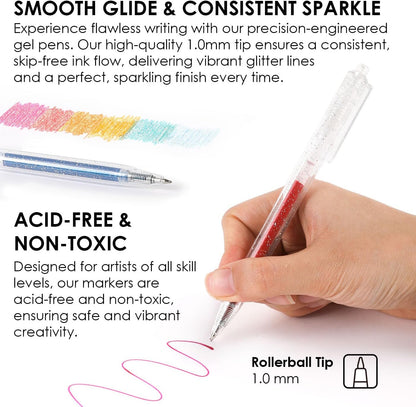Grabie 18 Color Glitter Gel Pens, Retractable Sparkle Art Pens