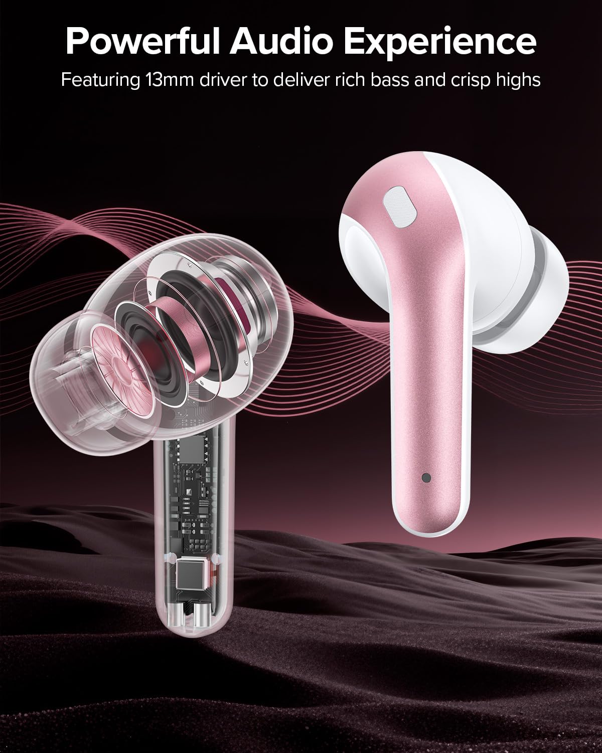 TAGRY Bluetooth Headphones True Wireless Earbuds 60H Playback LED Power Display Earphones with Wireless Charging Case IPX5 Waterproof in-Ear Ear buds with Mic for TV Smart Phone Laptop Computer Sports