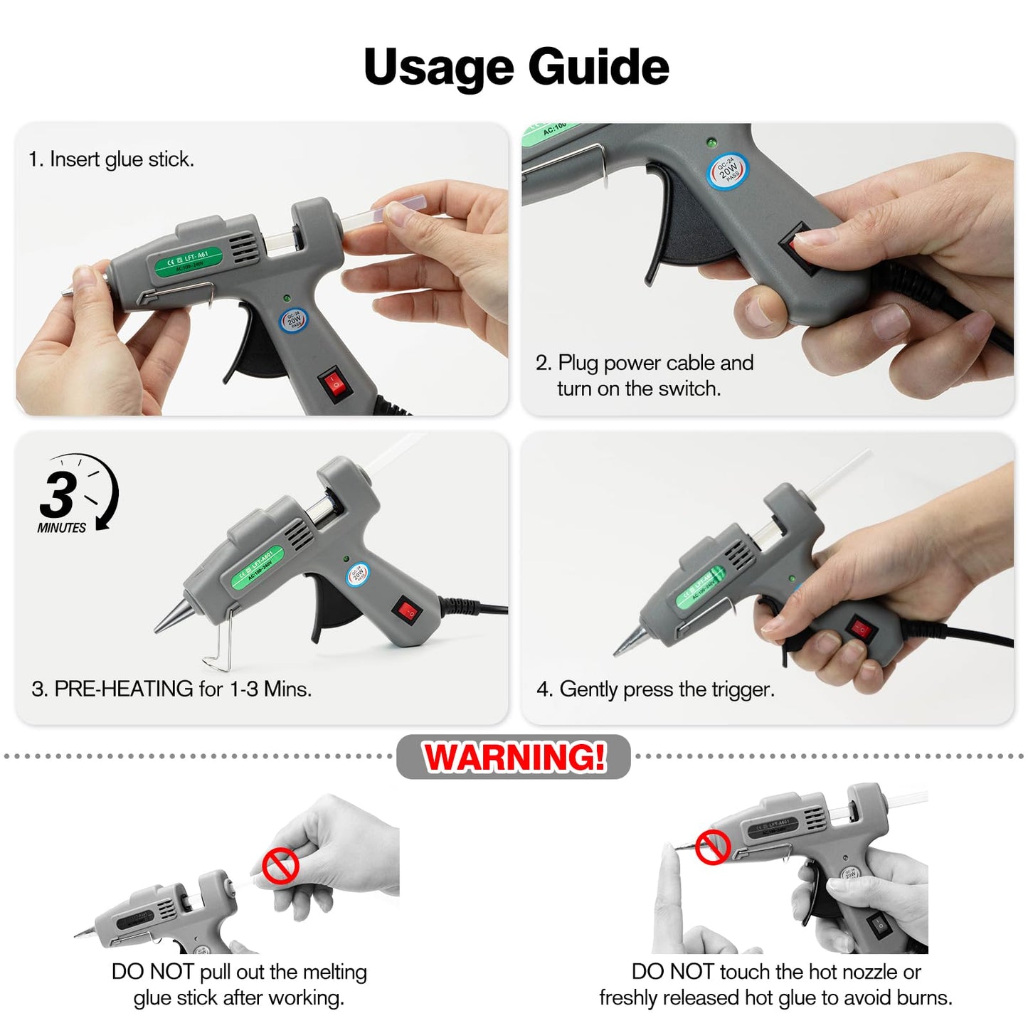 SHJADE Hot Glue Gun with 30 Glue Sticks, 20W Mini Hot Melt Gun Kit(White)