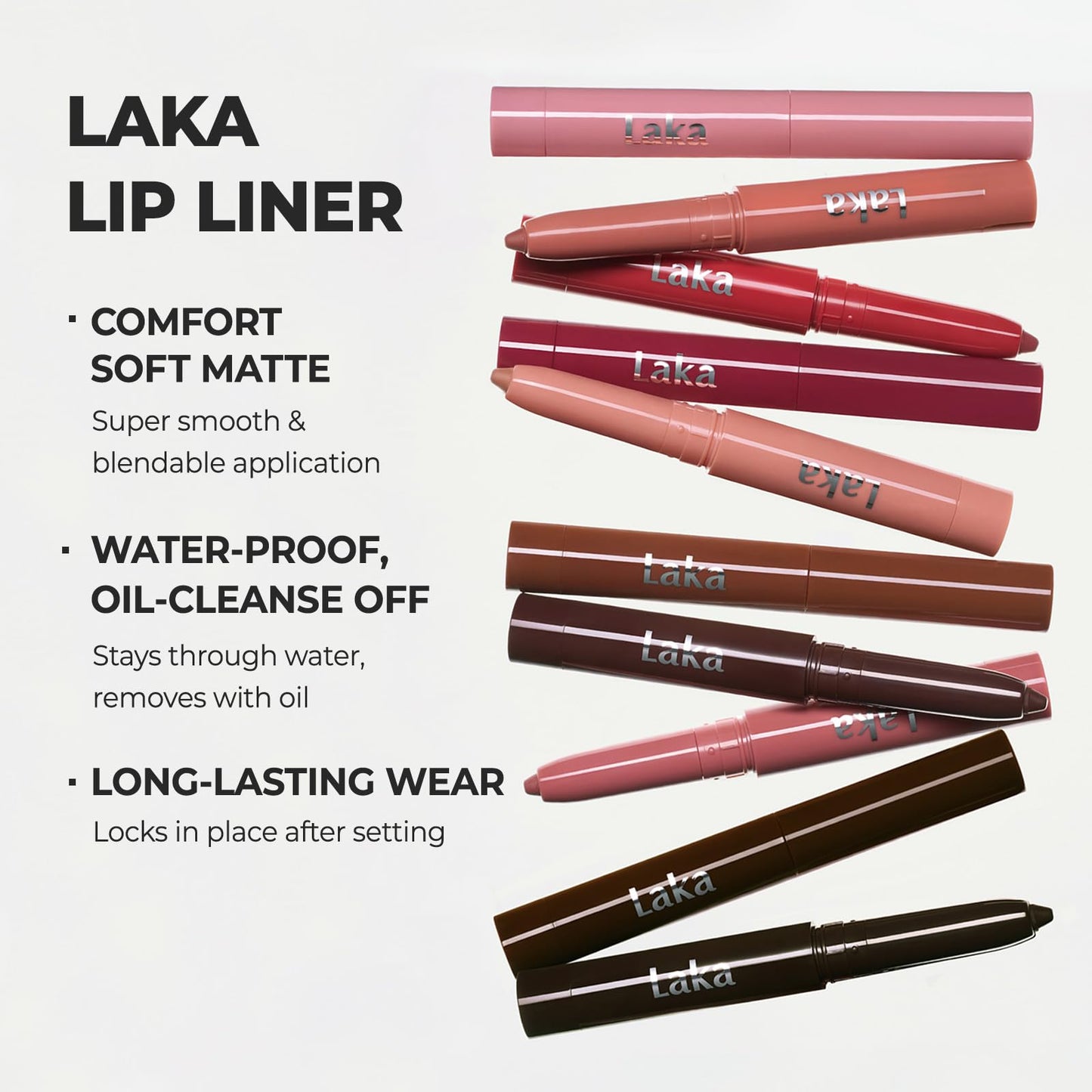 Laka Lip Liner - Smooth & Blendable Soft Matte Lip Contour Pencil for Shaping & Overlining Lips | Waterproof Formula, Oil-Cleanse Off, Long-Lasting Wear | #01 Bare Memory (Warm Beige)