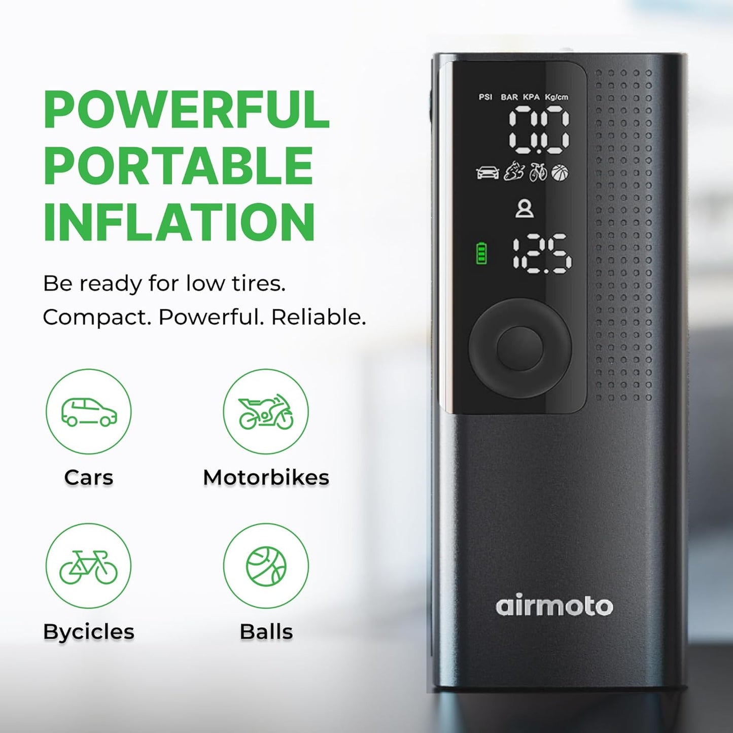 Airmoto Tire Inflator Portable Air Compressor for Cars, Bikes and Bicycles