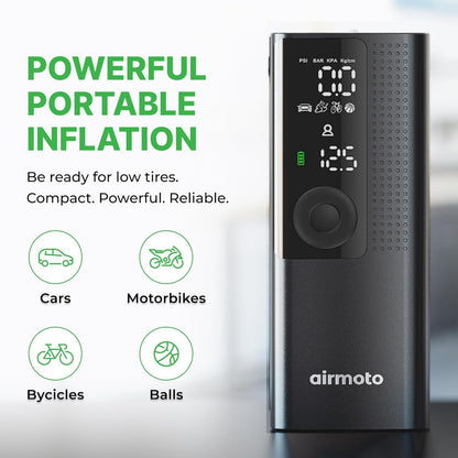 Airmoto Tire Inflator Portable Air Compressor for Cars, Bikes and Bicycles