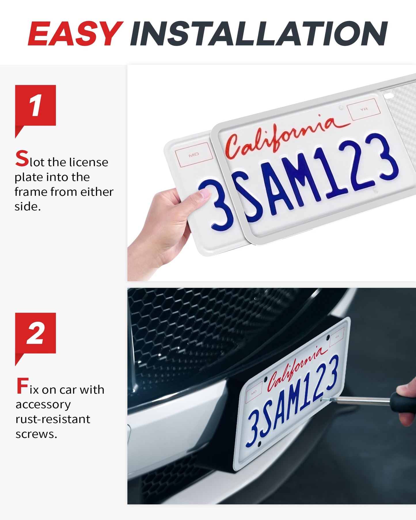 Aujen Silicone License Plate Frames,2 Pack Black Side-Opening License Bracket Holder with Easy Installation, License Plate Frame Without Obstruction.Rustproof, Rattle Proof & Weatherproof Universal
